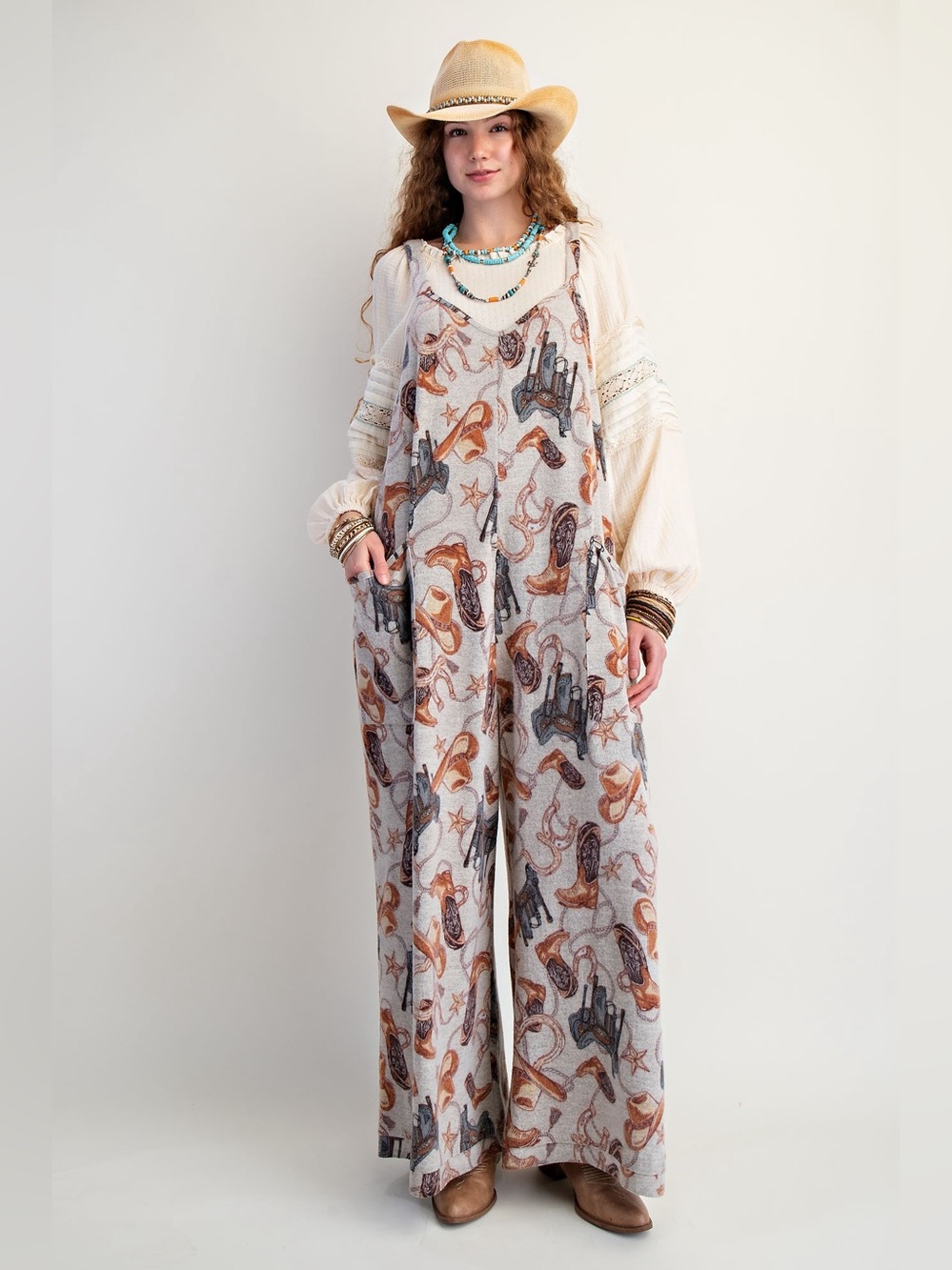 333. EASEL brushed western boho country cowgirl cowboy jumper wide leg oversized